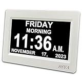 SSYA Digital Calendar Alarm Clock - Dementia Clocks for Vision Impaired, Elderly, Memory Loss Clock with Non-Abbreviated Clock with Date and Day (7 inch)