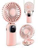 coldSky Portable Handheld Fan, 4000mAh Battery Operated Fan with LED Display, Handheld/Neck/Desk 3 in 1 Personal Small Fan, 90° Foldable Desk Fan with Base, 5 Speed Lash Fan Makeup Fan for Women