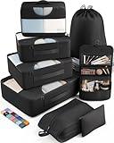 Veken 8 Set Packing Cubes for Suitcases, Travel Essentials for Carry on, Luggage Organizer Bags Set for Travel Accessories in 4 Sizes (Extra Large, Large, Medium, Small), Black