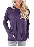 onlypuff Purple Over Size Pocket Tee Shirts Womens Plus Size Tunic Tops with Pocekts 3XL