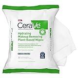 CeraVe Hydrating Facial Cleansing Makeup Remover Wipes| Plant Based Face Biodegradable in Home Compost| Wash Cloth| Suitable for Sensitive Skin| Fragrance-free Non-comedogenic| 25 Count