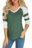 Foshow Womens Long Sleeve Baseball Tee Jersey Striped V Neck Blouses Tee Shirts