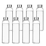 Encheng Glass Water Bottles, Glass Beverage Bottles 16oz,Drinking Bottles With Leakproof Stainless Steel Cap 500ml,Reusable Juice Bottles Beverage Drinkware,To Go Travel Bottles For Drink,Sauce 8Pack