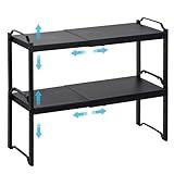 2 Pack Expandable Cabinet Countertop Shelves, Stackable Shelves Organizers For Kitchen Cabinet Countertop Storage, Adjustable Counter Cupboard Pantry Organizer Shelf Rack Stand, Length:20.5"