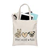 BDPWSS Pug Tote Bag For Pug Dog Lover Gift Pug Mom Gift Crazy Pug Lady Gift Pug Dog Owner Gift Peace Love Pugs Travel Pouch (Peace love pugs TG)