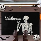 Halloween Skull Door Mat, 23.62"× 35.43" Funny Skull Welcome Mat, Doormats for Indoors and Outdoors, Scary Fun Decorations for Halloween (Black-A)