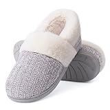 Evshine Women's Fuzzy Memory Foam Closed Back Slippers Chenille Knit Fleece Lined House Shoes, Grey, 38-39 (Size 7-8)