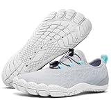 ALEADER Womens Water Shoes Slip on Barefoot Shoes Minimalist Shoes for Sumer Aqua Aerobics Yoga Boating Diving Light Gray/Aqua Size 8.5 US Women