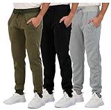 Real Essentials Mens Joggers Sweatpants Fleece Pants Sweat Clothing Pockets Baggy Elastic Cuffed Workout Bottom Athletic Soft Warm Winter Jogging Gym Active Track Work Tapered, Set 3, L, Pack of 3