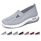 Women's Woven Orthopedic Breathable Soft Shoes Go Walking Slip on Diabetic Foam Shoes Hands Free Slip in Sneakers Arch Support, Grey, 8.5-9 Wide