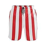 AHOMY Men's Summer Swim Trunks Red and White Striped Casual Athletic Beach Short Pants Mesh Lining