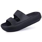 shevalues Orthopedic Slide Sandals for Women with Arch Support Pillow Soft Recovery Slip on Sandals Lightweight Summer Cloud Slippers for Plantar Fasciitis Update Black 39