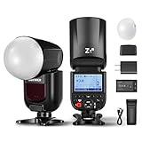 NEEWER Z1-C TTL Round Head Flash Speedlite for Canon with Magnetic Dome Diffuser, 76Ws 2.4G 1/8000s HSS Speedlight, 10 Levels LED Modeling Lamp, 2600mAh Battery, 480 Full Power Shots, 1.5s Recycling