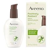 Aveeno Positively Radiant Daily Face Moisturizer with SPF 15 Sunscreen, Hydrating Facial Moisturizer with Soy Extract to Improve Skin Tone and Texture, Hypoallergenic Formula, Oil-Free, 4 FL OZ