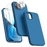 Dssairo [5 in 1 Designed for iPhone 13 Case, with 2 Pack Screen Protector + 2 Pack Camera Lens Protector, Liquid Silicone Ultra Slim Shockproof Protective Phone Case [Microfiber Lining] 6.1 (Blue)