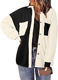 Eytino Womens Plus Size Shacket Jacket Oversized Colorblock Long Sleeve Button Down Boyfriend Shirts Tops Blouses,3X Black