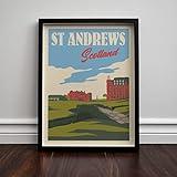 Nationcog Old Course At St Andrews Golf Poster, Unframed, Scotland Golf Minimalist Travel Poster - Retro Art, Giclee, Matte Print Office Decor (12x18)