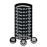 10 Pack One Day at a Time Black Silicone Motivational Wristbands, Slip-On Rubber Bracelets for Addiction Recovery, Sober Anniversary, Alcoholics Anonymous, NA, Sobriety Gifts for Men and Women