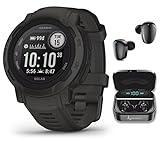 Wearable4U Garmin Instinct 2 Solar 45 mm GPS Rugged Outdoor Smartwatch, Graphite with Multi-GNSS Support Black Earbuds Bundle