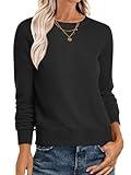 ANRABESS Women's Long Sleeve Crewneck Classic 2024 Fall Soft Basic Pullover Sweaters Top Black Medium