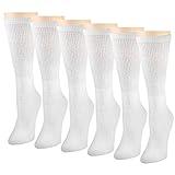 Falari Women Diabetic Socks Diabetes Edema and Circulatory Loose Fitting Cotton Crew Socks - 6 Pairs (Crew Height - White, 9-11)