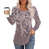 Generic Long Sleeve Tunic Tops For Women Loose Fit Dressy Fall Pleated Crewneck Women'S Long Sleeve Tops Dressy Plus Size Fall Shirts For Women Floral Print Womens Plus Size Blouses Light Brown L