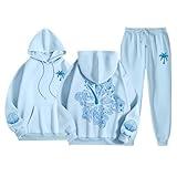 Back To School Clothes For Teen Girls,Womens Sweatsuits 2 Piece Set,Cute Pink Graphic Sweatsuits 2 Piece Outfit Fall Preppy Hoodie And Sweatpants Tracksuit Sets Teen Girls,B06 Sky Blue,S