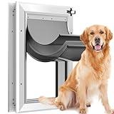 [Petoasis] Aluminum Dog Door for Exterior Door,Door Open Size:16.1" H×10.2" W,Lockable Inside and Outside,3 Flap Insulation/Thermal Insulation,Doggy Door for Large Dogs,Large Dog Door,Doggie Door