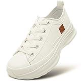 ZGR Womens Low Top Platform Sneakers,White Canvas Sneakers,Casual Platform Tennis Shoes(White.US9)