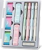 Cute Mechanical Pencil Set, 4 Pcs Pastel Mechanical Pencils 0.7 & 0.5mm with 4 Tube Leads 3 Erases & 12 Eraser Refills, Aesthetic pencils for Girl Boy, Back to School Supplies-Pastel