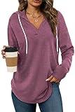 Bofell Womens Workout Tops Thin Sweatshirt with Hood Long Sleeve Shirts for Women Pullover Hoodies Fall Clothes 2023 Purple S