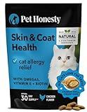 Pet Honesty Cat Skin & Coat Health Chews - Omegas, Vitamin C + E, Biotin Supplement, Soothes Skin and Promotes Shiny Coat, Cat Supplements & Vitamins - Chicken (30-Day Supply)