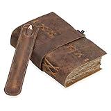 Leather Bound Vintage Journal for Women & Men - Book of Shadows - Lock Closure - 200 Pages of Antique Deckle Edges Handmade Paper - Rustic Brown Color