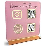 Skywin QR Code Business Social Media Sign Stand - Elegant Display Holder for Home and Office Desk Decor, Perfect Scan To Sign Icon Stand, Payment Acrylic Sign Holders Stand, Room Decor (Pink)