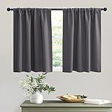 RYB HOME Short Curtains Gray Half Window Curtains for Bedroom, Privacy Curtain Tiers for Windows, Energy Saving Curtain Tiers for Bathroom Shades, Wide 42 x Long 36 inches per Panel, Grey, Set of 2