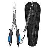 Fishing Pliers Stainless Steel Long Nose Hook Remover with Sheath and Lanyard for Tool & Line Cutters Saltwater and Freshwater 8.8 inches by Mygeromon(Black+Blue)