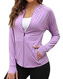 We1Fit Women's UPF 50+ Sun Protection Jacket Zip Up Hoodie Lightweight Shirts for Workout Purple