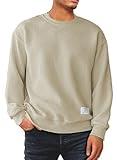 Dokotoo Men Mens Solid Color Crewneck Sweatshirt Lightweight Geometric Texture Long Sleeve Casual Pullover Sweatshirts Khaki Medium