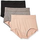 Warner's womens Blissful Benefits No Muffin 3 Pack Panty Briefs, Black/Toasted Almond/Lace Dot Print, Medium US