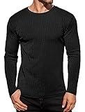 Ekouaer Long Sleeves Sweater for Men Plus Size Basic Shirts Ribbed Slim Fit Tops Solid Stretchy Undershirts Black XXL