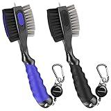 THIODOON 2 Pack Golf Club Brushes and Groove Cleaner 2 ft Retractable Zipline Carabiner Oversized Golf Brush Head with Retractable Spike Comfortable Grip Golf Club Cleaner