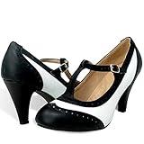 Chase & Chloe Women's Two Tones Wing Tips Retro Rockability 1950s Vintage T-Strap Pinup Style Pump Flapper