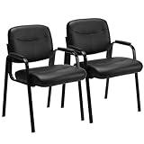 Sweetcrispy Waiting Reception Guest Set of 2, Conference Room Lobby Padded Arms, Desk Wheels Leather Office Chair, 2 pcs(24 x 22 x 34.5, Inky)