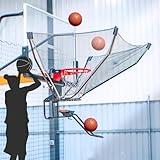 NUNETH Basketball Rebounder Attachment Shot Return Net System, Basketball Return Guard Net & Basketball Goal Trainer, Ball Returner with 180° Rotating Chute