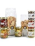 Gusta Antipasto Italiano Set - Delicious Appetizer Set Imported from Italy - Sun-Dried Tomatoes, Grilled Zucchini, Artichokes in Olive Oil, Spreadable Vegetable Pates, Taralli, and Crostini Bread - Made in Puglia, Italy (8pcs)