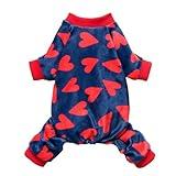 Fitwarm Valentines Day Sweet Hearts Dog Pajamas, Dog Winter Clothes for Small Dogs Girl Boy, Lightweight Velvet Pet Jumpsuit, Cat Onesie, Dark Blue, Red, Medium