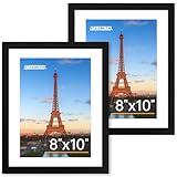 FIXSMITH 8x10 Picture Frame Set of 2, Photo Frame with HD Plexiglass, Display Pictures 5x7 with Mat or 8x10 Without Mat Multi Picture Frames Collage for Tabletop or Wall Display, Black