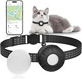 ZITTZ Cat Tracker Collar, No Monthly Fee Pet Tracker for Cats (iOS Only), Pet Dog Location Tracker with Safety Elastic Buckle, Air Tracker Tag Included, Only Support Apple Find My App, Black