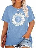 MK Shop Limited Plus Size Tops for Women Summer Sunflower Graphic Tops Loose Cute Round Neck Short Sleeve Tees Shirt