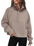 AUTOMET Fall Outfits For Women 2024 Half Zip Pullover Sweatshirts Cropped Quarter Zipper Oversized Hoodie Sweater Fashion Clothes Coffeegrey M